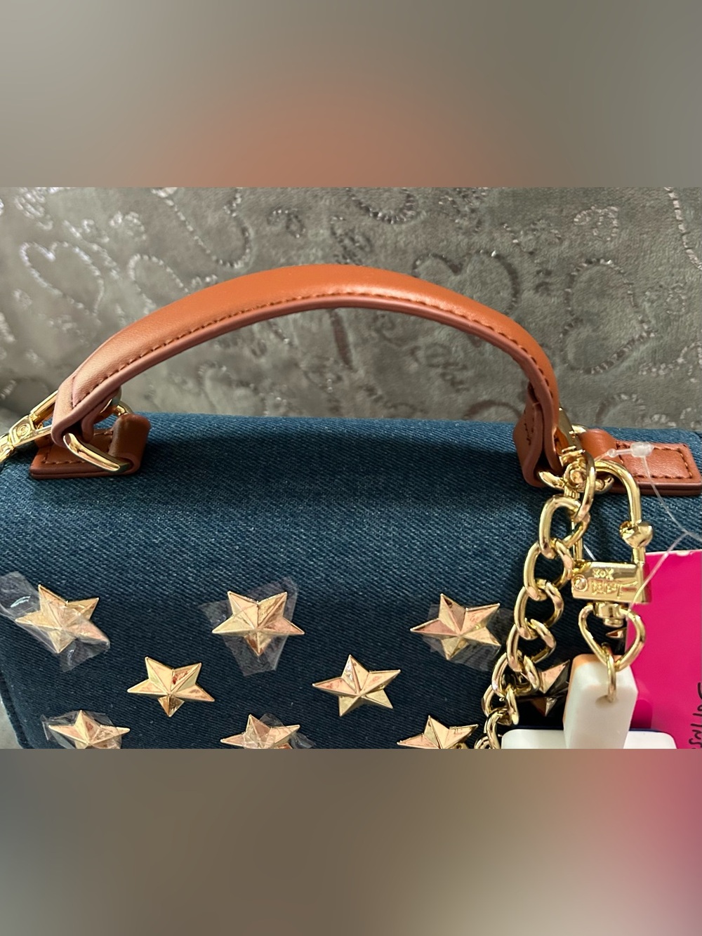 NWT Betsey Johnson, Mini, Red, White & Blue Star Studded Crossbody with Charm - Picture 4 of 12